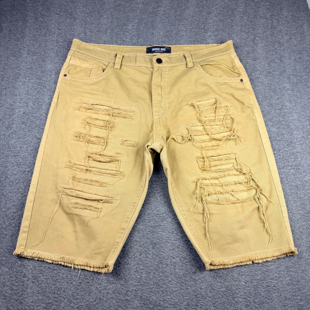 Smoke Rise Men's Size 44 Tan Distressed Raw Hem Denim Shorts